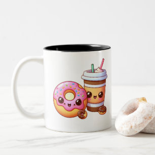 Adorable Donut & Coffee - Food Kawaii Art Zweifarbige Tasse