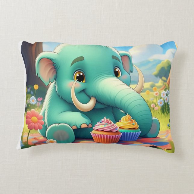 Adorable, doppelseitige Babymammutgestaltung Dekokissen (Rückseite)