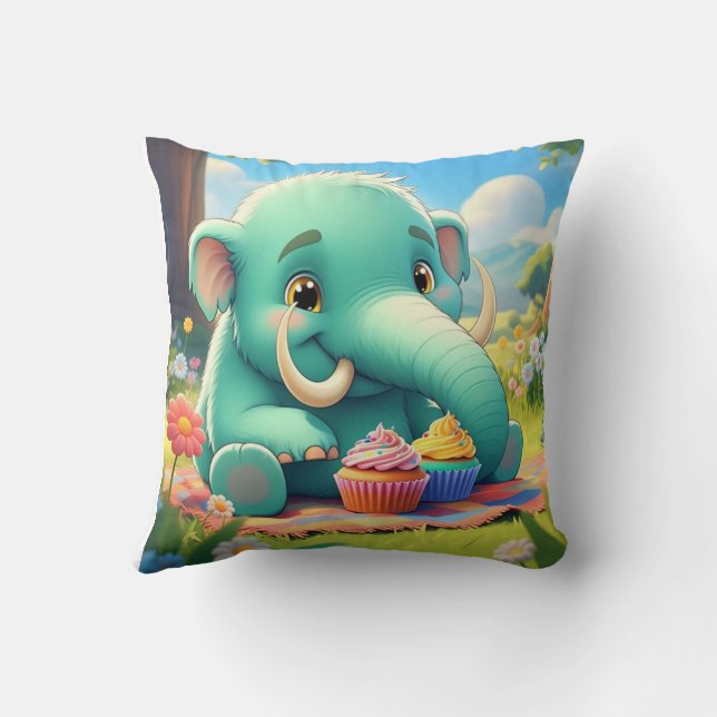 Adorable, doppelseitige Babymammutgestaltung Kissen (Rückseite)