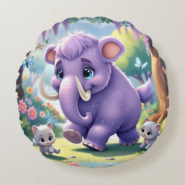 Adorable, doppelseitige Babymammutgestaltung Rundes Kissen (Vorderseite)