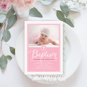 Adorable Dots Baptême Invitation - Rose