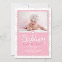 Adorable Dots Baptême Invitation - Rose