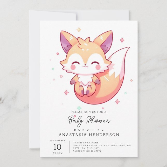 Adorable Dreamy Fox Babydusche Einladung (Vorderseite)