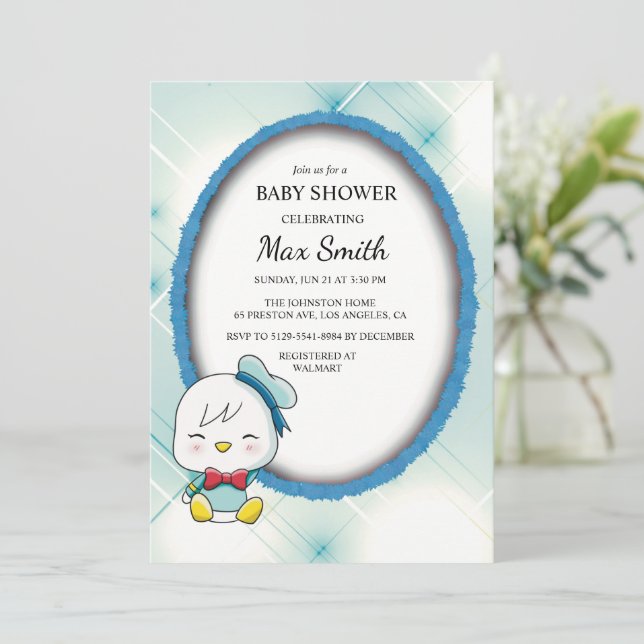 Adorable Duck Baby Shower Einladung - Niedlich & P (Stehend Vorderseite)