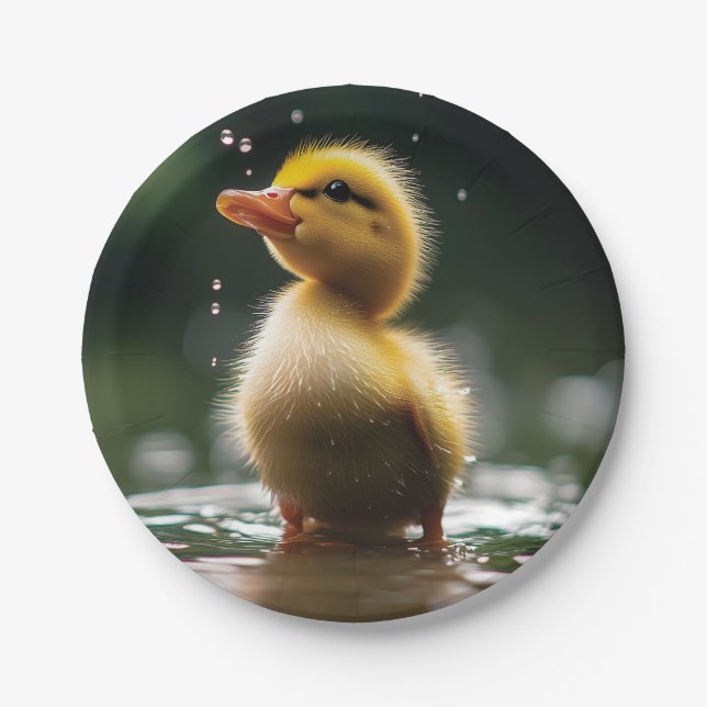 "Adorable Duckling im Regen Pappteller (Vorderseite)