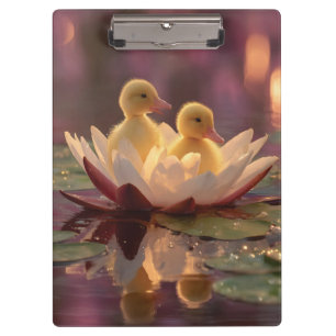Adorable Ducklings in einer Wasserlilie-Blume Klemmbrett
