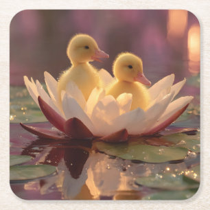 Adorable Ducklings in einer Wasserlilie-Blume Rechteckiger Pappuntersetzer