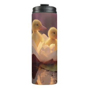 Adorable Ducklings in einer Wasserlilie-Blume Thermosbecher