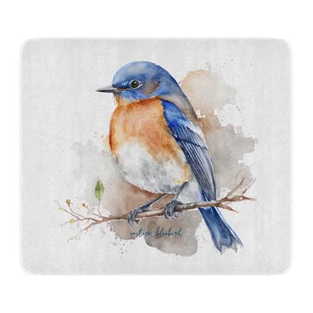 Adorable Eastern Bluebird Wasserfarbe Schneidebrett (Vorderseite)
