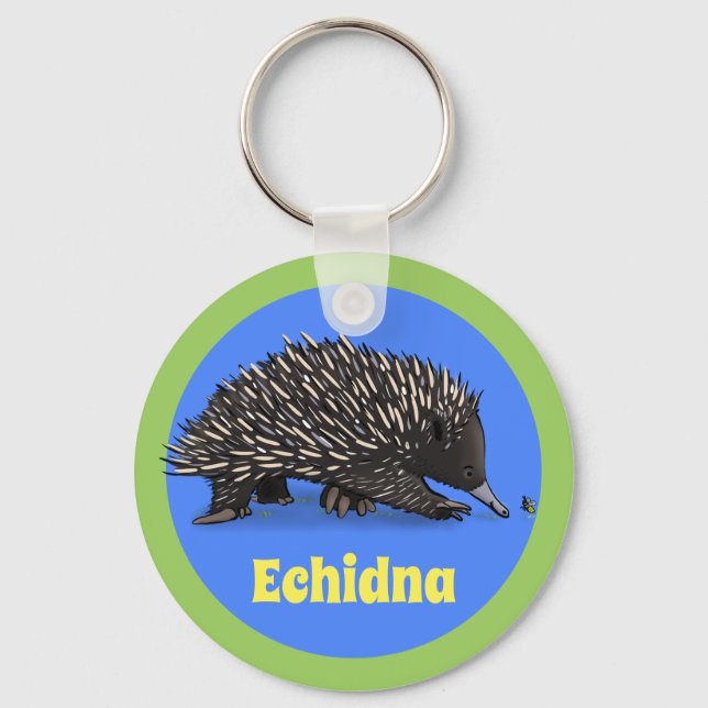 Adorable Echodina mit Bienen-Cartoon-Abbildung Schlüsselanhänger (Vorderseite)