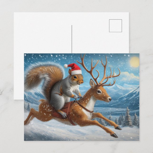Adorable Eichhörnchen Weihnachtsschnee Postkarte (Vorne/Hinten)