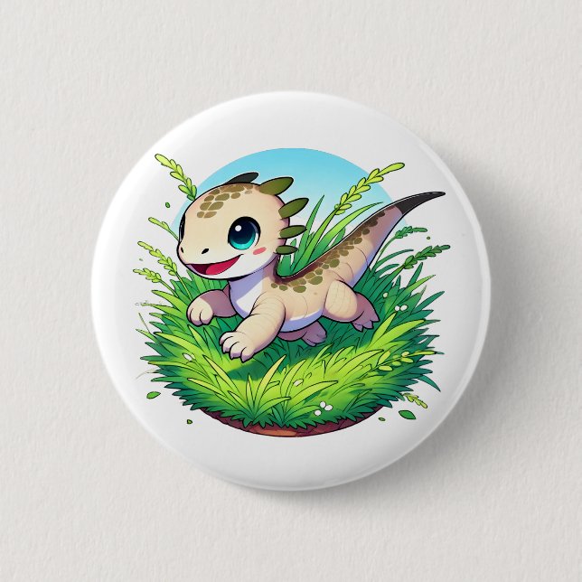 Adorable Eidechse, die durch ein Feld läuft Button (Vorderseite)