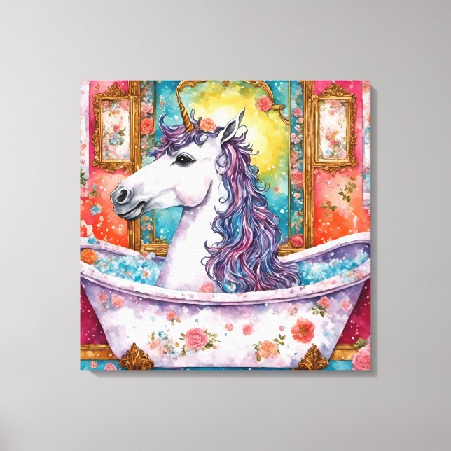 Adorable Einhorn im Bad Leinwanddruck (Vorderseite)