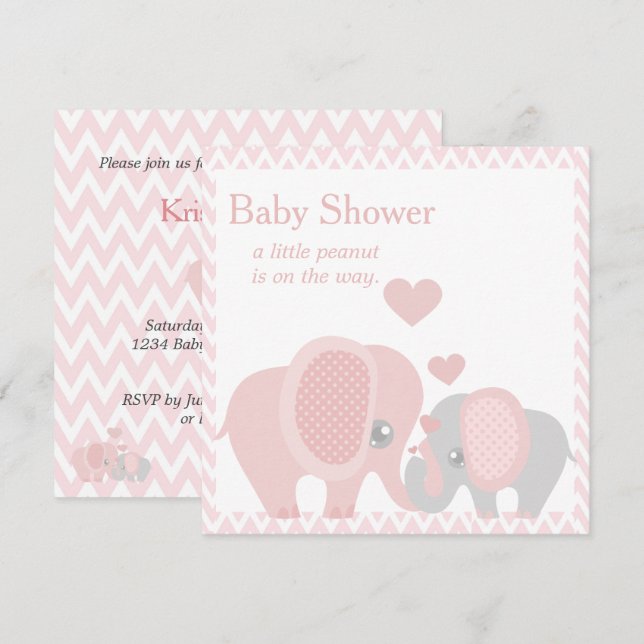 Adorable Elefanten, Baby Girl Shower Einladung (Vorne/Hinten)