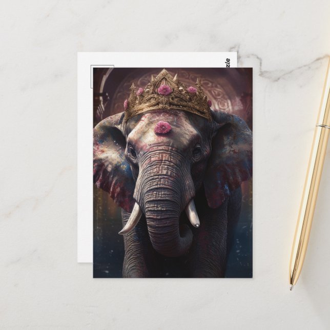 Adorable Elefanten in einer Krone Postkarte (Vorderseite/Rückseite Beispiel)