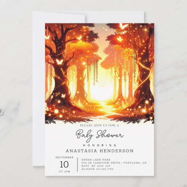 Adorable Elegant Bezaubernde Forest Baby Dusche Einladung (Vorderseite)