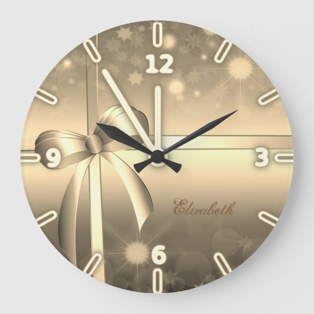 Adorable Elegante Gold Bow - Personalisiert Große Wanduhr (Vorderseite)