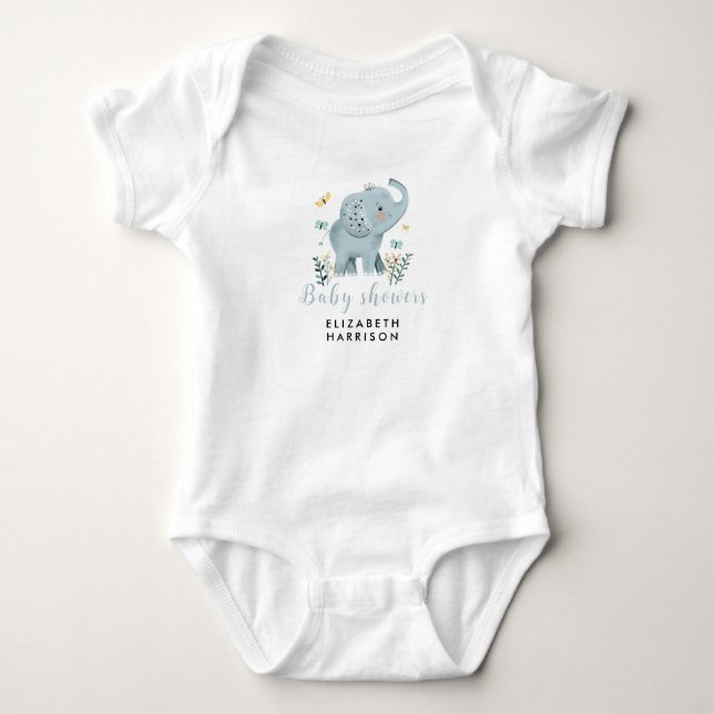 Adorable Elephant Blue Baby Boy Dusche Baby Strampler (Vorderseite)