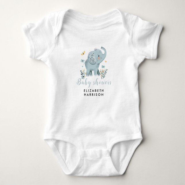 Adorable Elephant Blue Baby Boy Dusche Strampler (Vorderseite)