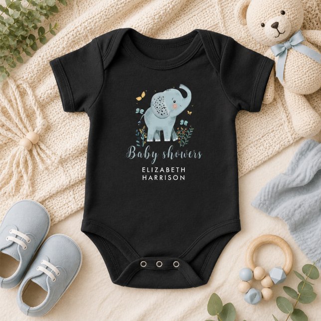 Adorable Elephant Blue Baby Boy Dusche Strampler (Adorable Elephant Blue Baby Boy Shower Bodysuit)