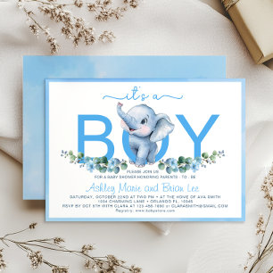 Adorable Elephant Boy Baby shower Bleu Invitation