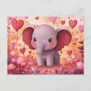 Adorable Elephant Calf Hearts & Blume Postkarte