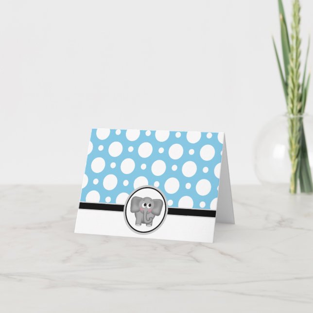 Adorable Elephant custom Blue Polka Dot Card Dankeskarte (Vorderseite)