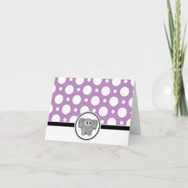 Adorable Elephant Custom Lila Polka Dot Card Dankeskarte (Vorderseite)