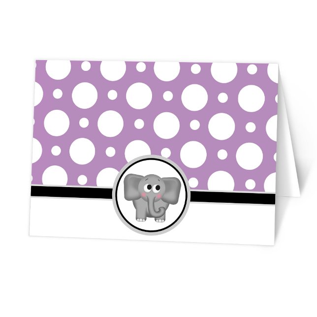 Adorable Elephant Custom Lila Polka Dot Card Dankeskarte (Von Creator hochgeladen)
