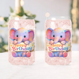 Adorable elephant, happy birthday frosted can glas