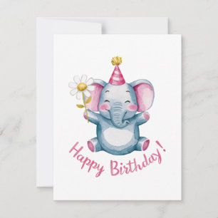 Adorable Elephant mit Party Hut und Blume Feiertagskarte