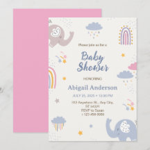 Adorable Elephant Rainbow Baby Shower Einladung