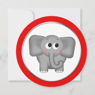Adorable Elephant Red Round Baby Dusche Einladung