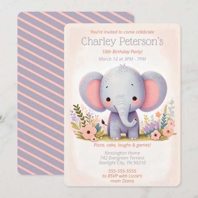 Adorable Elephant Themed Birthday Party für Kinder Einladung (Vorne/Hinten)