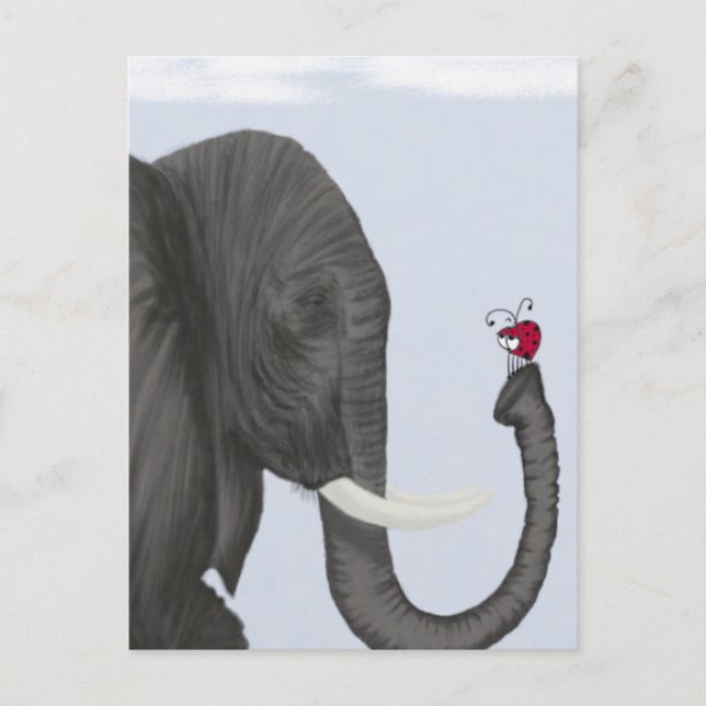 Adorable Elephant und Niedliche Ladybug Postkarte (Vorderseite)