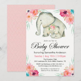 Adorable Elephants Girl Baby Dusche Einladung