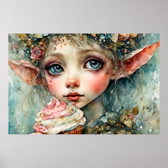 Adorable Elf mit Kuchen Poster (Vorne)