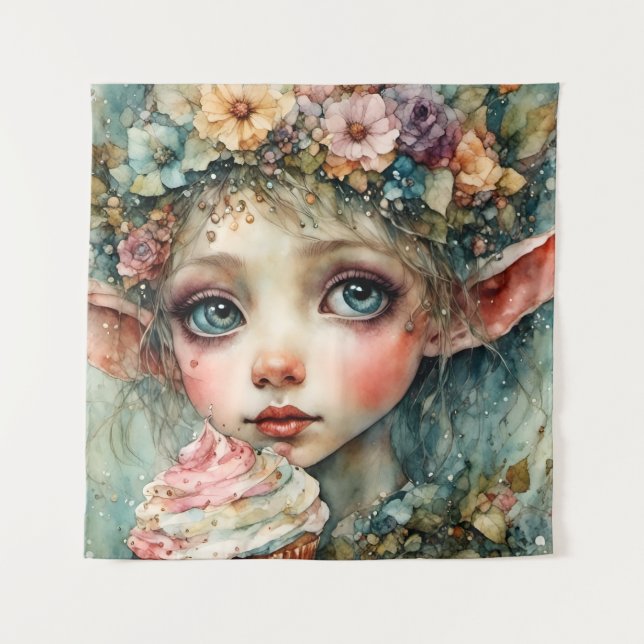 Adorable Elf mit Kuchen Wandteppich (Vorderseite)