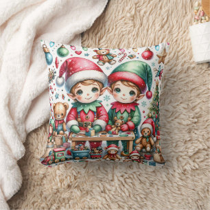 Adorable Elfen in der Weihnachtswerkstatt Weihnach Kissen