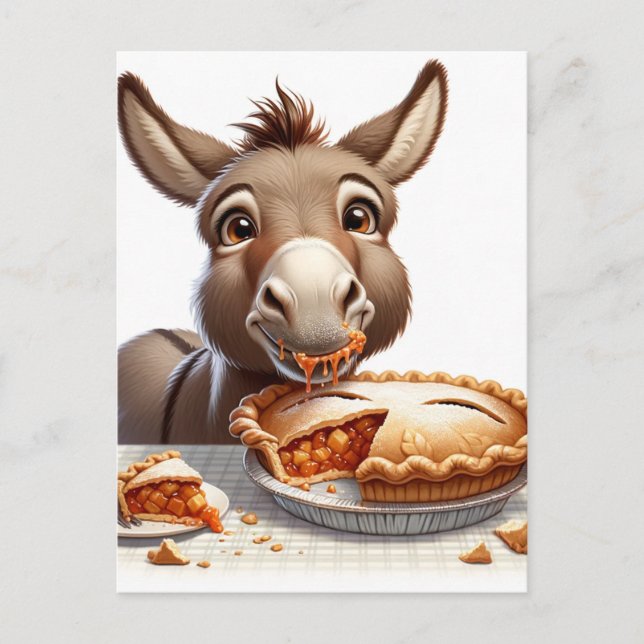 Adorable Erntedank Donkey mit Kuchen Postkarte (Vorderseite)