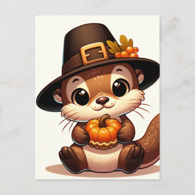 Adorable Erntedank Otter Postkarte (Vorderseite)
