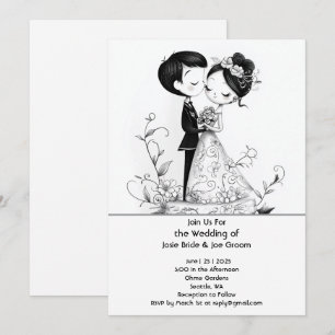 Adorable faire-part de mariage de couple illustré
