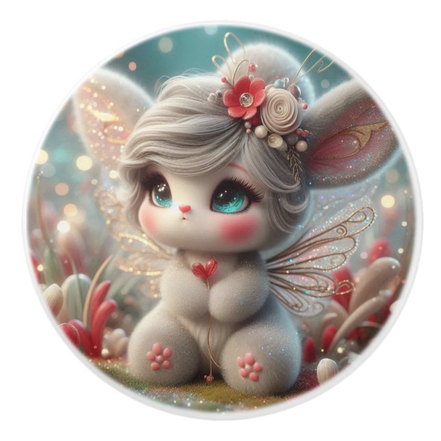 Adorable Fairy Bunny Keramikknauf (Vorderseite)