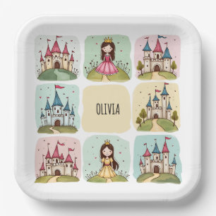 Adorable Fairy Tale Burg & Princess Doodles Pappteller