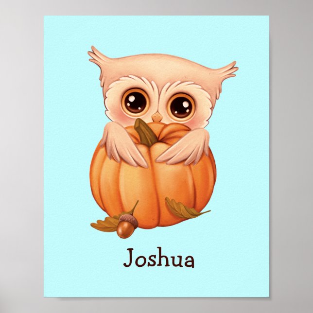 Adorable Fall Baby Owl mit Name Poster (Vorne)