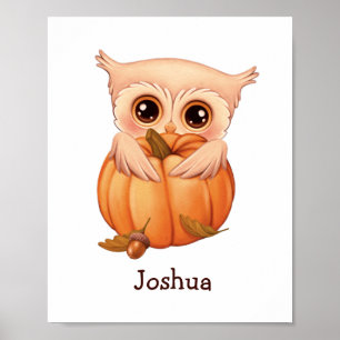 Adorable Fall Baby Owl With Name Poster