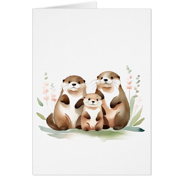 Adorable Famille De Otter Avec Fleurs Toutes Les O (Devant)