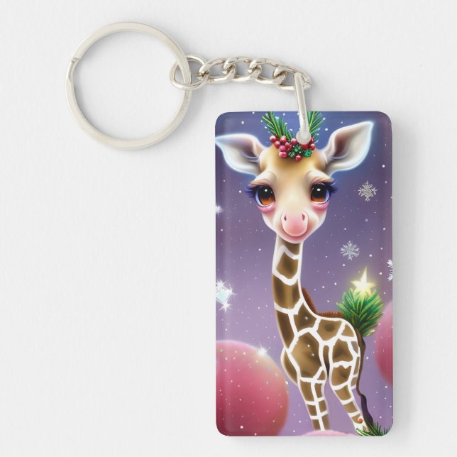 Adorable Fantasy Baby Giraffe mit Holly Schlüsselanhänger (Vorderseite)