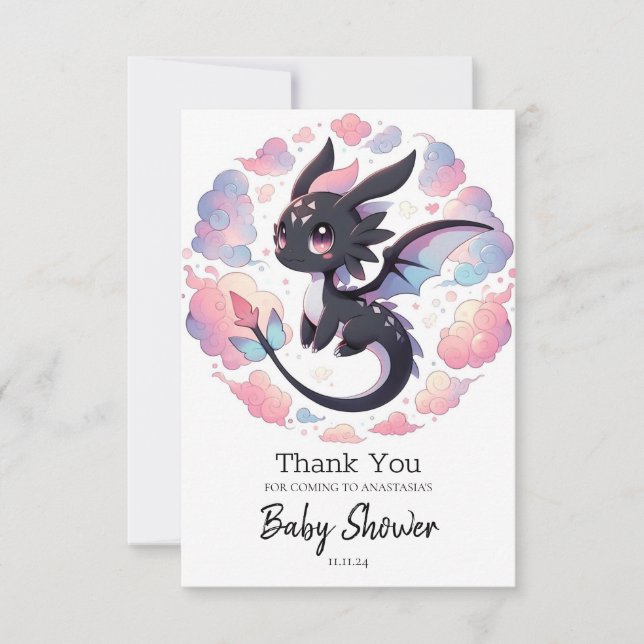 Adorable Fantasy Dragon Baby Dusche Dankeskarte (Vorderseite)