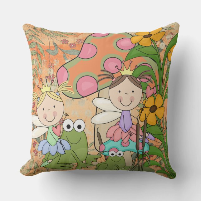 Adorable Fantasy Faible Garden Feen Frösche Kissen Für Draußen (Vorderseite)